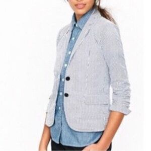 Sandro Seersucker Navy White Cotton Blazer M